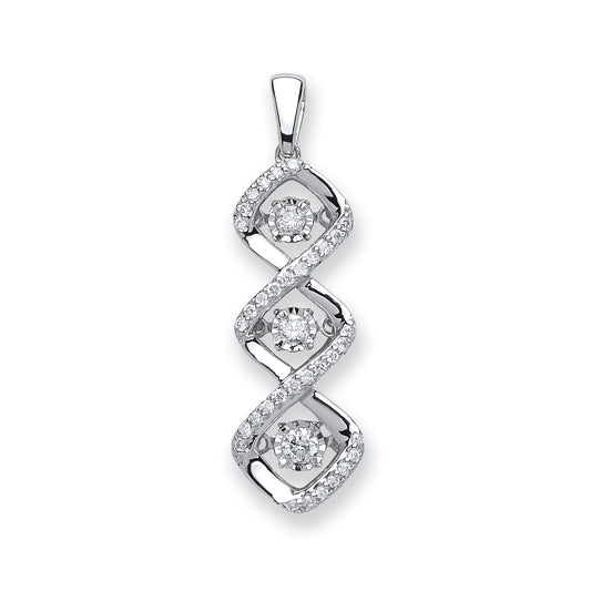 9ct White Gold 0.25ct Dancing Diamond Drop Pendant TGC-DPD0426