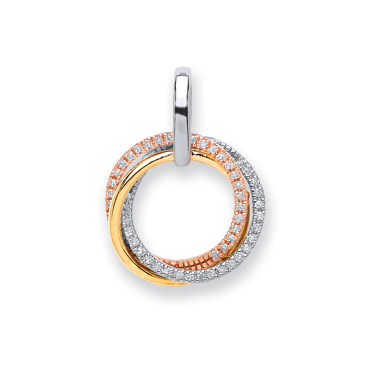 9ct 3 Colour Gold 0.15ct Diamond Circle Pendant  TGC-DPD0436