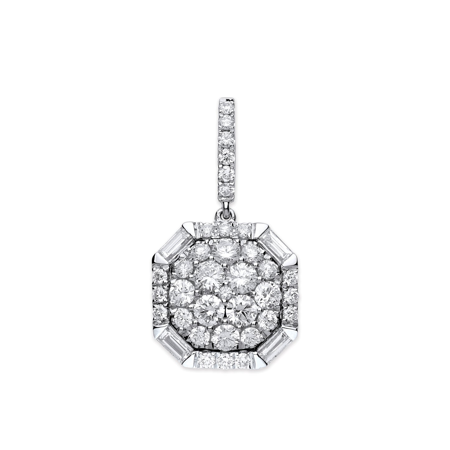 18ct White Gold brilliant & baguette cut 1.00ct diamond pendant TGC-DPD0437