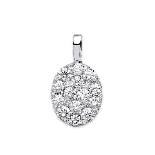 18ct White Gold Oval  0.75ct Pave Pendant TGC-DPD0438