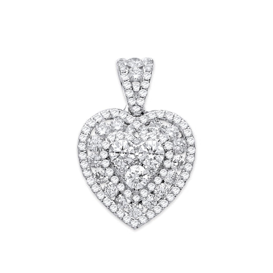 18ct White Gold 1.35ct Heart Pave Pendant TGC-DPD0440