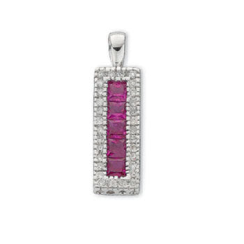 9ct White Gold Diamond & Ruby Drop Pendant TGC-DPD0191