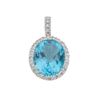 9ct White Gold Diamond & Blue Topaz Pendant TGC-DPD0234