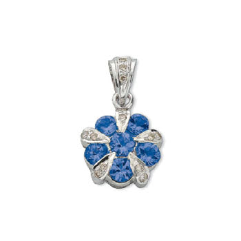 9ct White Gold Diamond & Tanzanite Cluster / Flower Pendant TGC-DPD0243