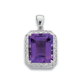 9ct White Gold Diamond & Amethyst Pendant TGC-DPD0248