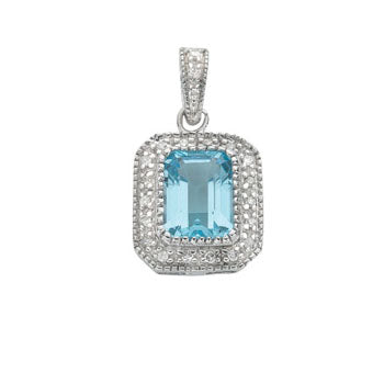 9ct White Gold Diamond & Blue Topaz Pendant TGC-DPD0267