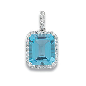 9ct White Gold Diamond & Blue Topaz Pendant TGC-DPD0285