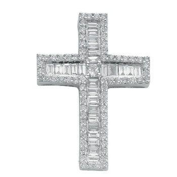 18ct White Gold 1.35ct Brilliant, Princess & Baguette Diamond Cross TGC-DPD0306