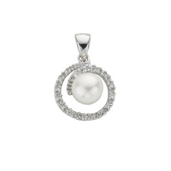 9ct White Gold 0.10ct Diamond & Freshwater Pearl Pendant TGC-DPD0317