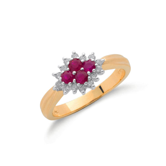 9ct Yellow Gold Diamond & Ruby Cluster Ring TGC-DR0054