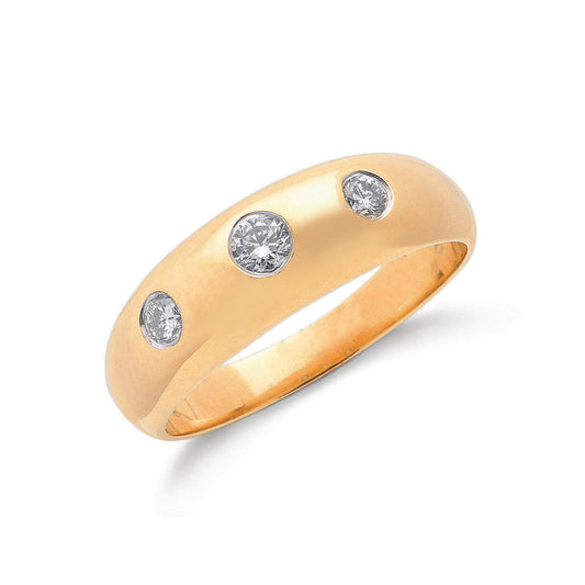 9ct Yellow Gold  0.34ct Gents 3 Stone Diamond Band TGC-DR0106