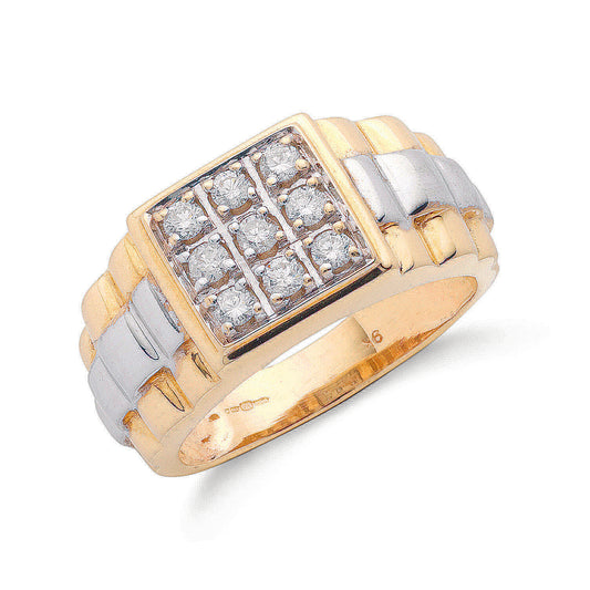 9ct Yellow Gold 0.50ct 9 Stone Gents Diamond Ring TGC-DR0107