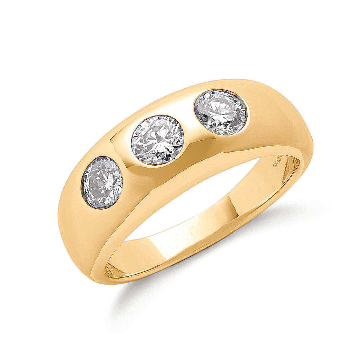 18ct Yellow Gold 1.00ct Gents 3 Stone Diamond Band TGC-DR0232