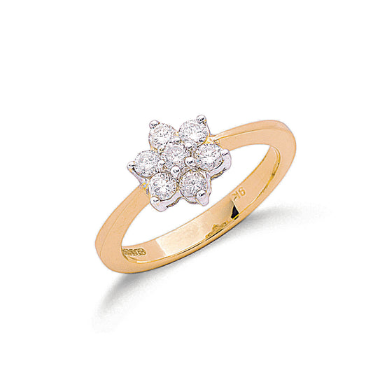 9ct Yellow Gold 0.50ctw Diamond Flower / Cluster Ring TGC-DR0299