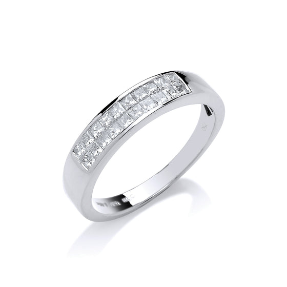 18ct White Gold 0.50ctw Princess Cut 2 Row Diamond Eternity Ring TGC-DR0326