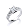 18ct White Gold 0.75ct 4 Stone Centre Princess Cut Diamond Engagement Ring TGC-DR0502