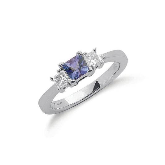 18ct White Gold Princess Cut 0.20ct Diamond & 0.5ct Tanzanite Ring TGC-DR0574