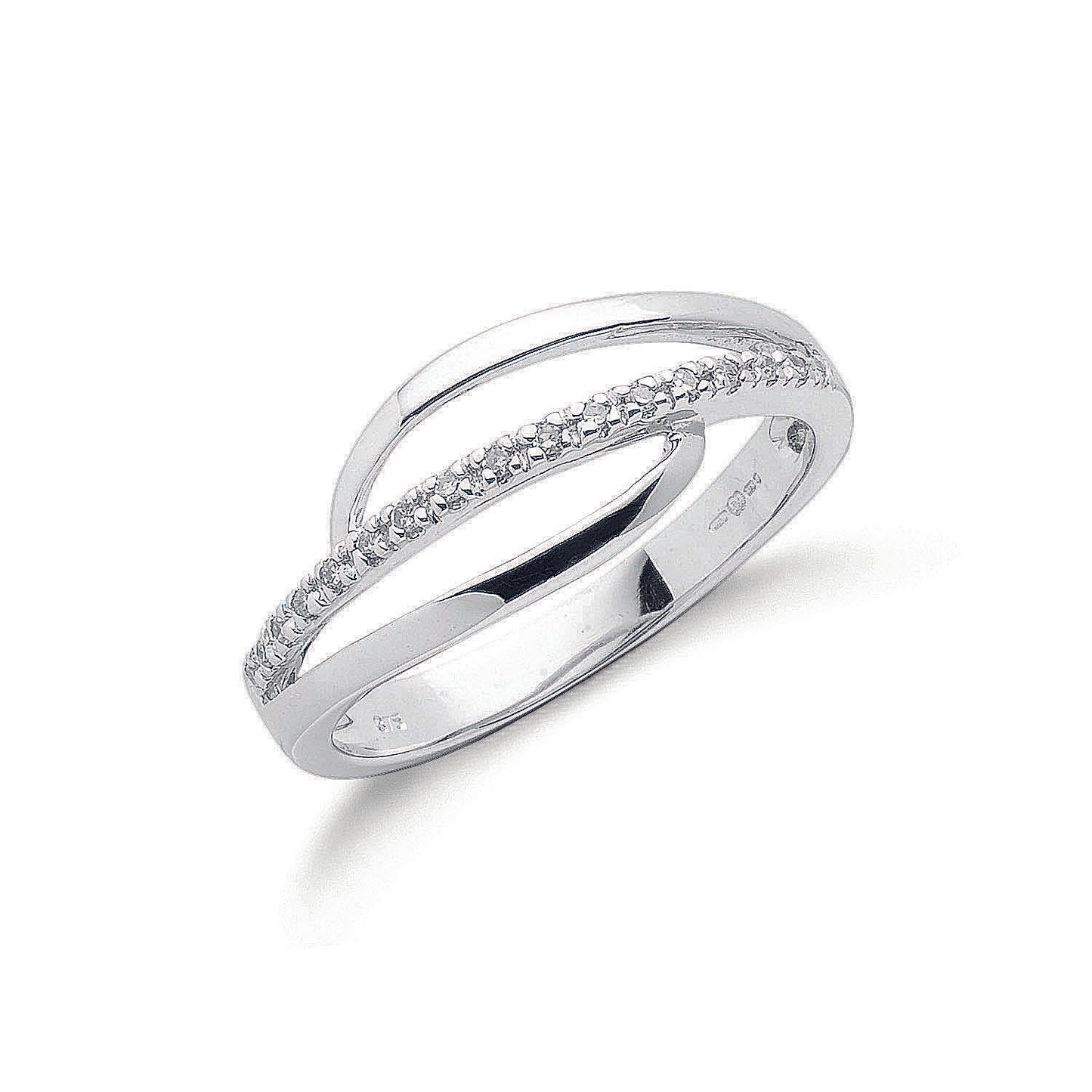 9ct White Gold 0.07ct Diamond Crossover Ring TGC-DR0626