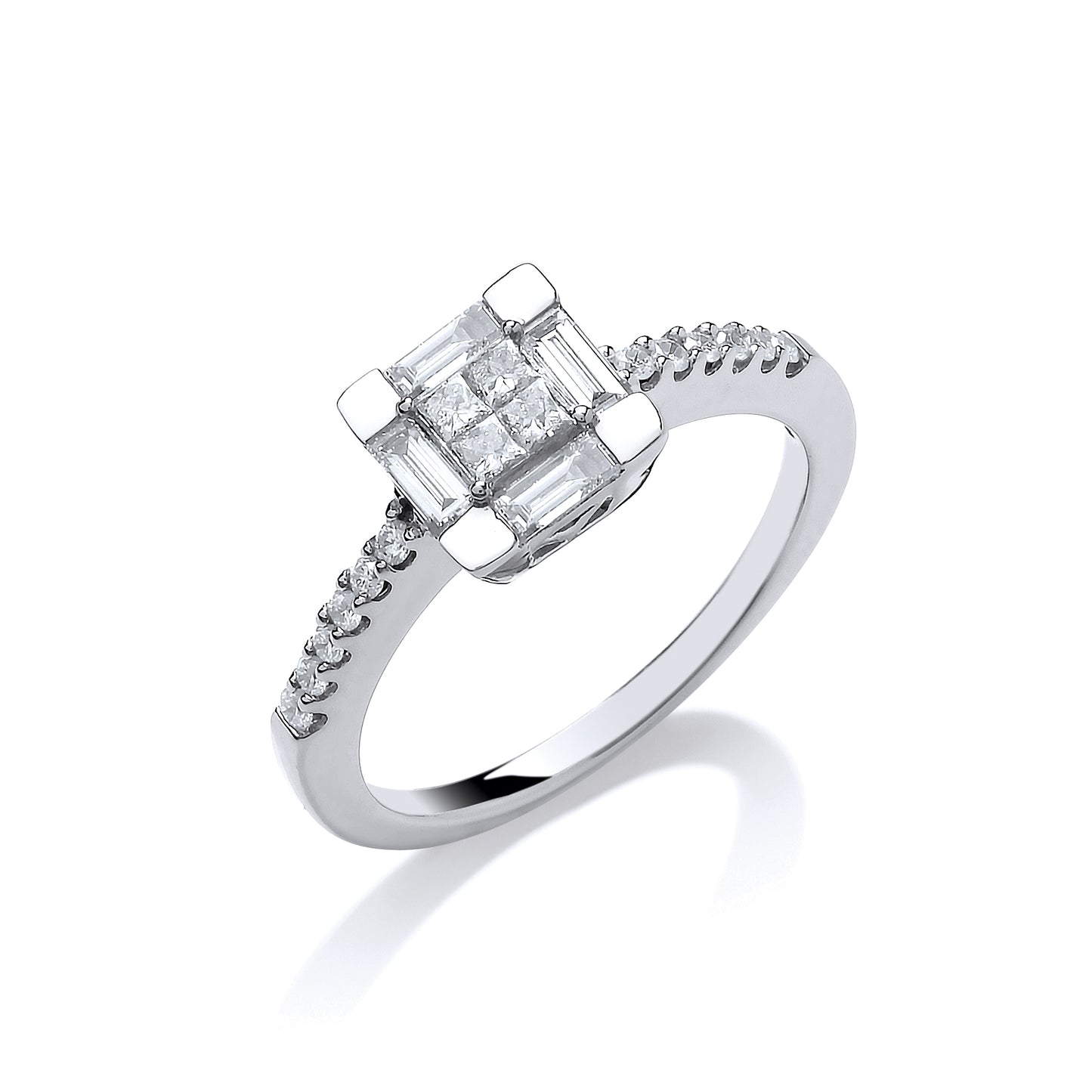 18ct White Gold 0.50ct Princess Cut Centre Diamond Ring TGC-DR0690