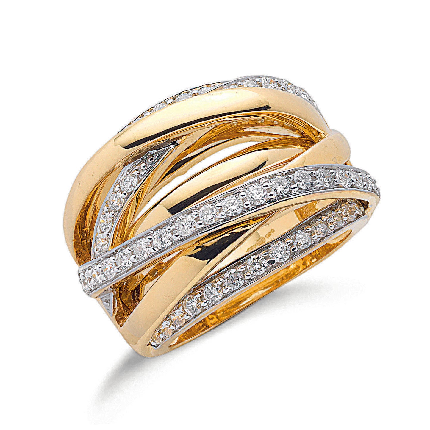 9ct Yellow Gold 1.00ctw Diamond Crossover Ring TGC-DR0700