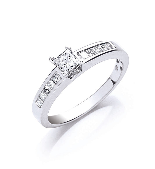 18ct White Gold 0.50ct Princess Cut Diamond Ring TGC-DR0723