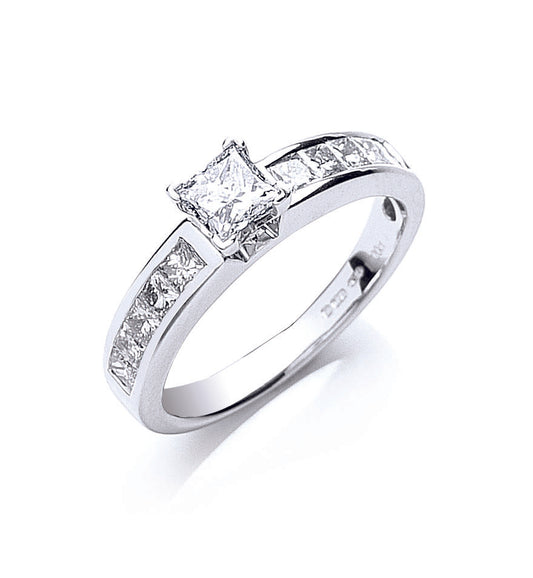 18ct White Gold 1.00ct Princess Cut Diamond Ring TGC-DR0724