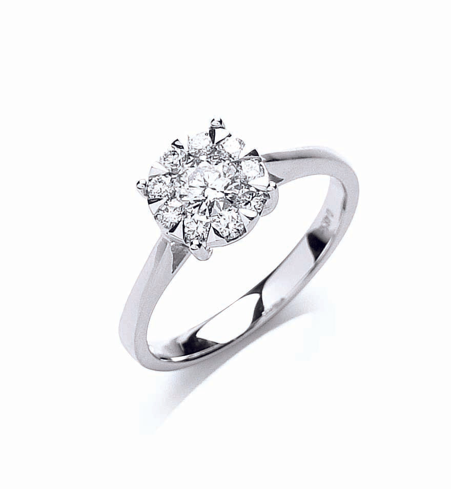 18ct White Gold 0.50ct Illusion Set Diamond Ring TGC-DR0756