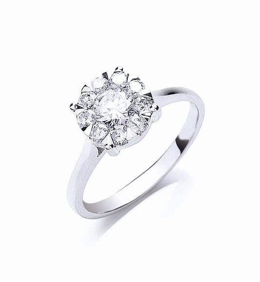 18ct White Gold 0.75ct G/H-Vs Illusion Set Diamond Ring TGC-DR0757