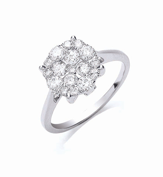 18ct White Gold 0.75ct Cluster Diamond Ring TGC-DR0764