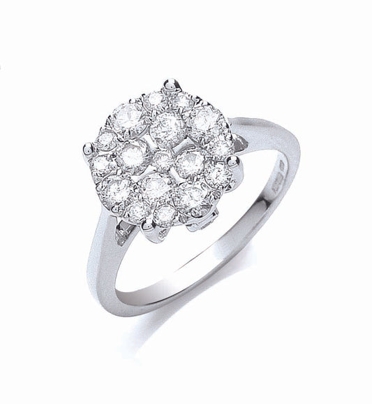 18ct White Gold 1.00ct Cluster Diamond Ring TGC-DR0765