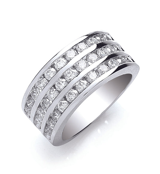 18ct White Gold 3 Rows D.1.50ctw Diamond Ring TGC-DR0769