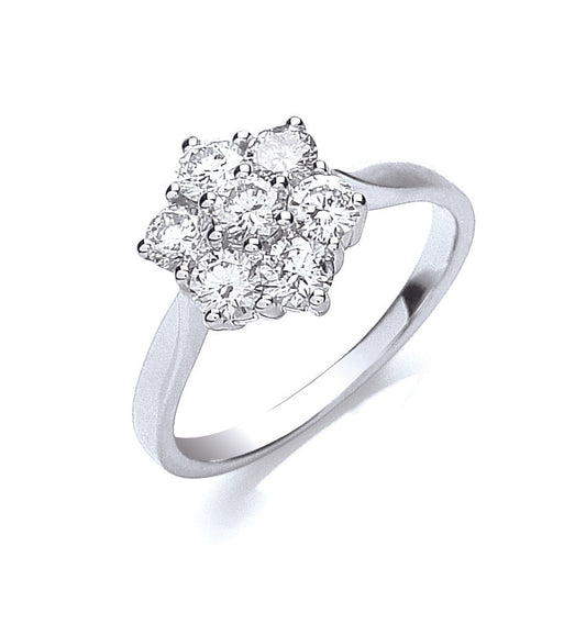 18ct White Gold 7 Stones D.1.00ctw Cluster Diamond Ring TGC-DR0778