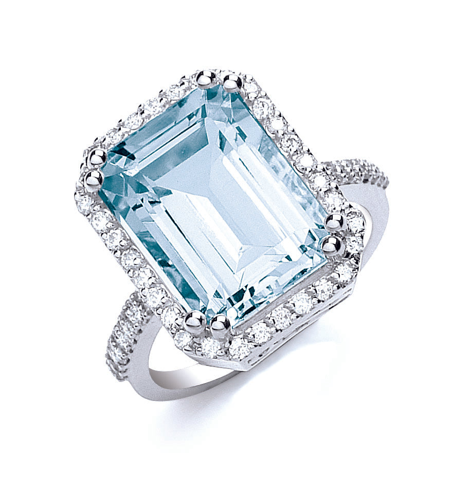 18ct White Gold Diamond And Aquamarine Ring TGC-DR0782