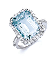 18ct White Gold Diamond And Aquamarine Ring TGC-DR0782