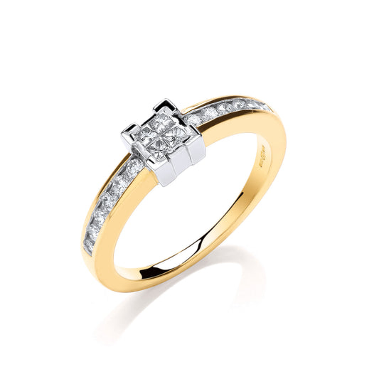 9ct Yellow Gold 0.33ct Princess Cut Centre Diamond Ring TGC-DR0847