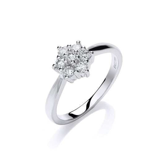 9ct White Gold 0.33ct Diamond 7St Cluster Ring TGC-DR0849