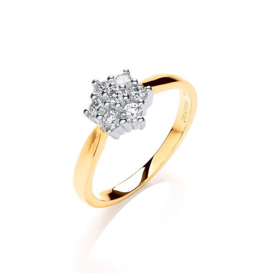 9ct Yellow Gold 0.33ctw Diamond 7St Cluster Ring TGC-DR0850