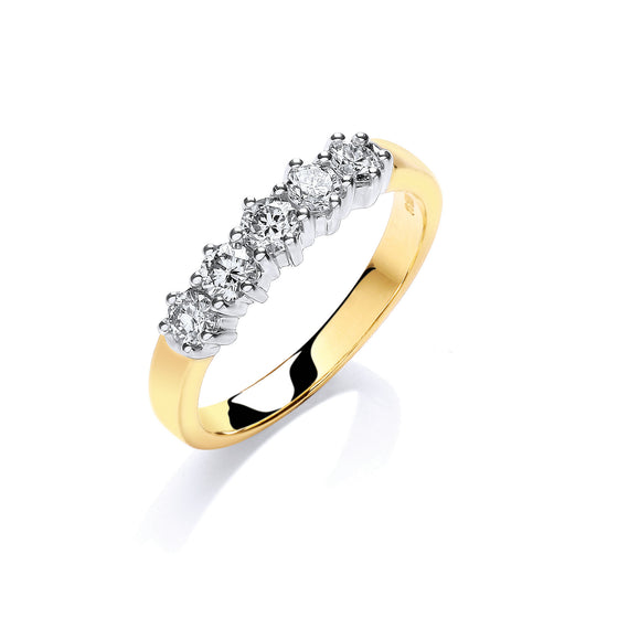 18ct Yellow Gold 0.50ctw 5 Stone Diamond Eternity Ring TGC-DR0853