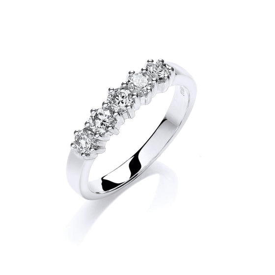 9ct White Gold 0.50ct 5 Stone Diamond Eternity Ring TGC-DR0856