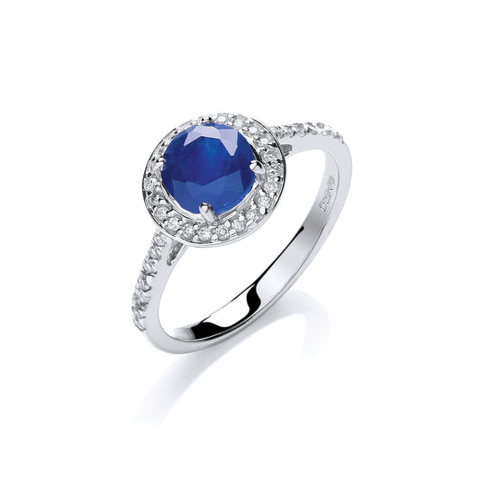 9ct White Gold 0.20ct Diamond, 0.65ct 5mm Sapphire Ring TGC-DR0859