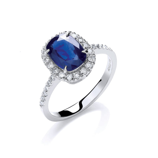 18ct White Gold 0.25ct Diamond, Cushion 1.75ct Sapphire Ring TGC-DR0861