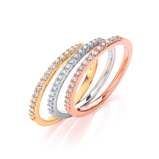 9ct W,Y and R/G 0.33ct Diamond Half Eternity Ring Set TGC-DR0867