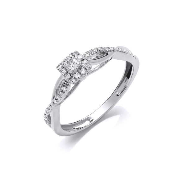 9ct White Gold 0.20ct Diamond Solltaire Style Ring TGC-DR0914