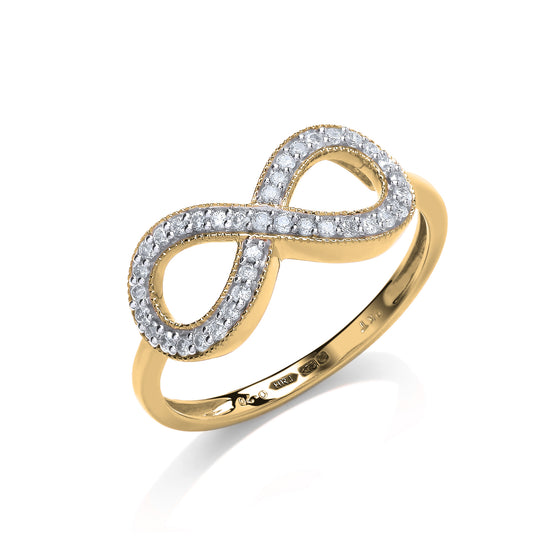 9ct Yellow Gold 0.20ct Diamond Infinity Dress Style Ring TGC-DR0915