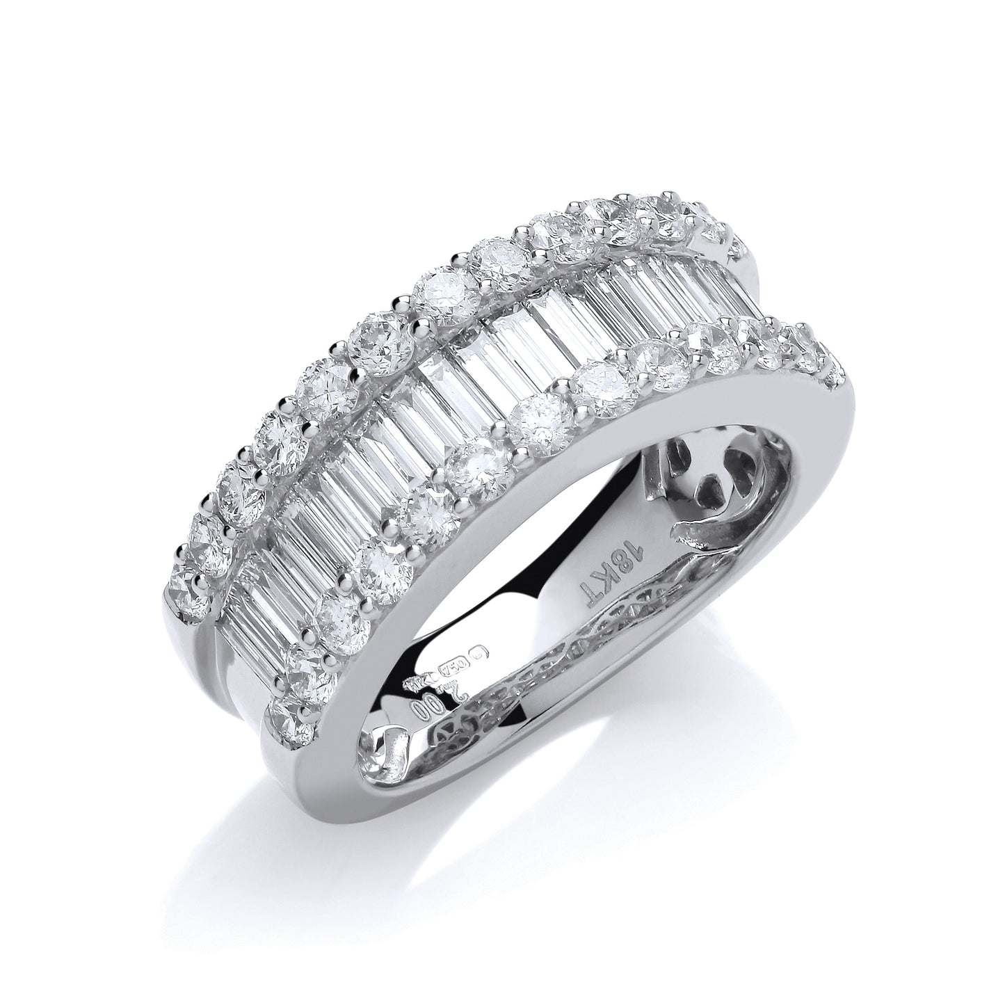 18ct White  Gold 2.00ct Baguette & Brilliant Diamond Ring TGC-DR0917