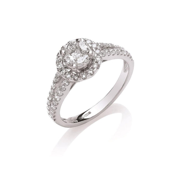 18ct White  Gold 0.66ct Halo Style Diamond Ring TGC-DR0921