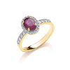 9ct 0.30ct Diamond and Oval Ruby yellow Gold Ring TGC-DR0938