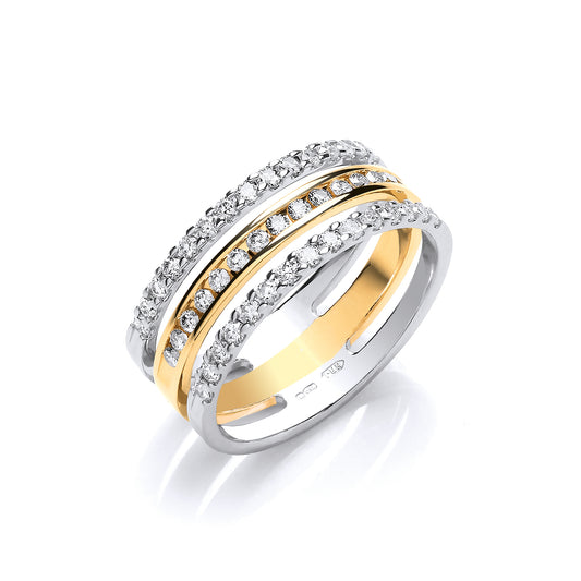 18ct 2 Colour 3 Band 0.50ct Diamond Ring TGC-DR0948