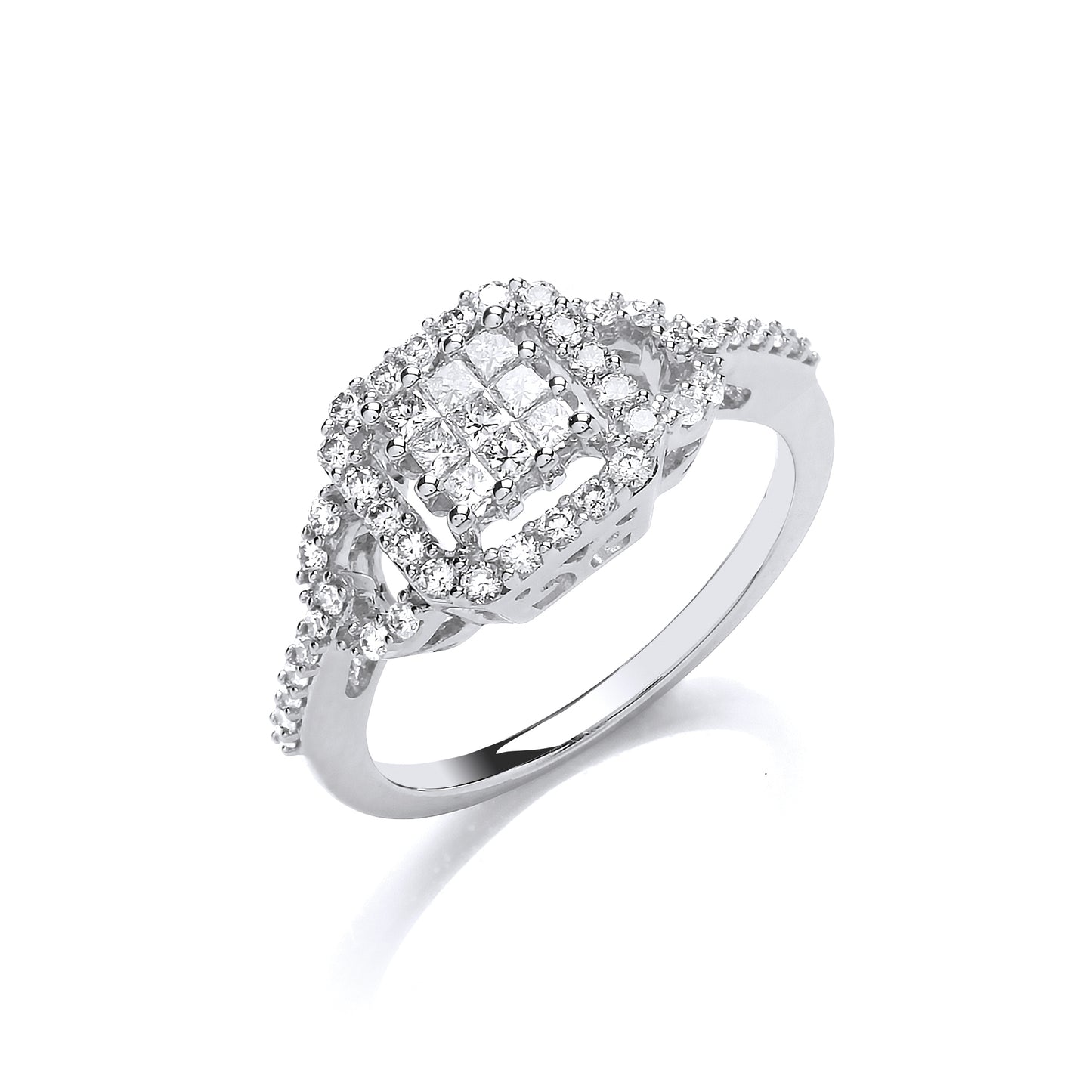 18ct White Gold 0.50ct Square Halo Ring TGC-DR0956