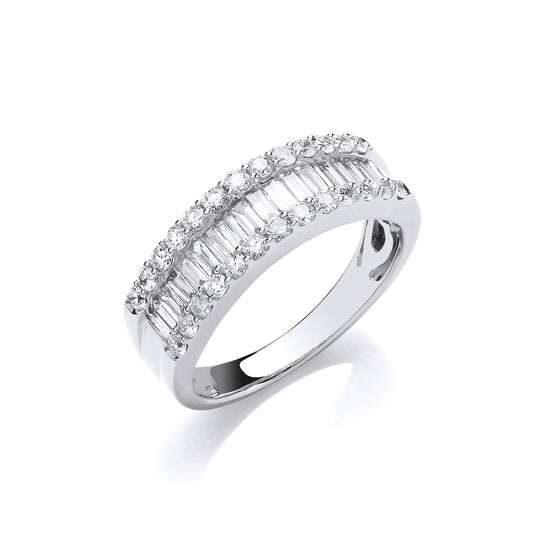 18ct White Gold 1.00ct Baguette & Brilliant Cut Diamond ET Ring TGC-DR0958